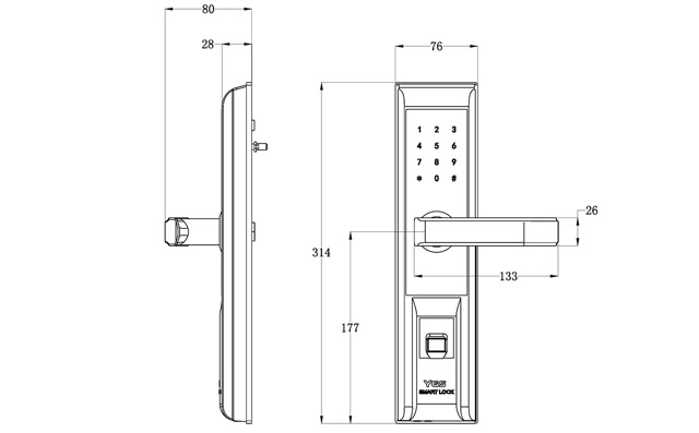 酒店智能密码锁尺寸图