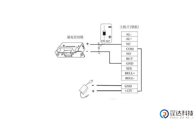 指纹门禁一体机接锁线路图