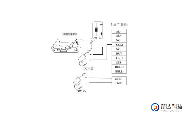 指纹门禁一体机常闭接线图